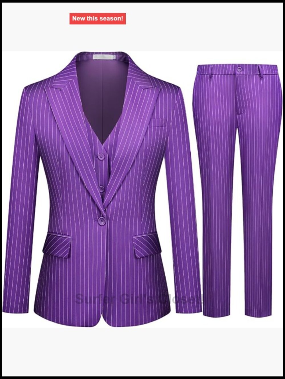 3 Piece Striped Suit Set Blazer Vest Pants Slim Fit Business